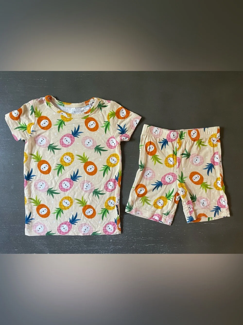 Millie + Roo Short Sleeve and Short Pajama Set in Kawaii Pineapple Print
